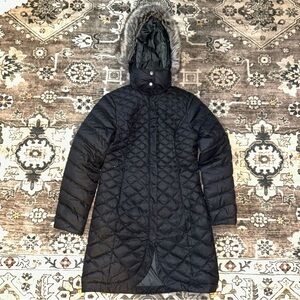Eddie Bauer alpendown Women's Black Quilted Puffer Coat with Fur Hood